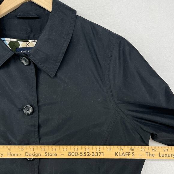 LANDS END Coat Womens M Quilted Softshell Trench Raincoat Argyle Lined Black - Picture 15 of 16